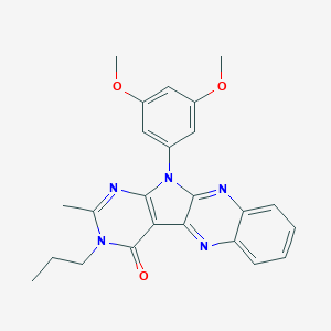 molecular formula C24H23N5O3 B356342 11-(3,5-dimethoxyphenyl)-2-methyl-3-propyl-3,11-dihydro-4H-pyrimido[5',4':4,5]pyrrolo[2,3-b]quinoxalin-4-one CAS No. 844448-81-3
