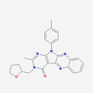 molecular formula C25H23N5O2 B356360 2-methyl-11-(4-methylphenyl)-3-(tetrahydro-2-furanylmethyl)-3,11-dihydro-4H-pyrimido[5',4':4,5]pyrrolo[2,3-b]quinoxalin-4-one CAS No. 836640-64-3