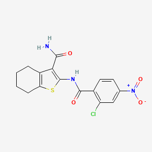 molecular formula C16H14ClN3O4S B3563799 2-[(2-chloro-4-nitrobenzoyl)amino]-4,5,6,7-tetrahydro-1-benzothiophene-3-carboxamide 