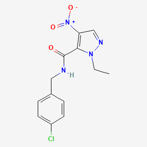 molecular formula C13H13ClN4O3 B3563937 N-(4-chlorobenzyl)-1-ethyl-4-nitro-1H-pyrazole-5-carboxamide 