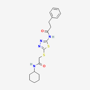 molecular formula C19H24N4O2S2 B3564066 N-(5-{[2-(cyclohexylamino)-2-oxoethyl]thio}-1,3,4-thiadiazol-2-yl)-3-phenylpropanamide 