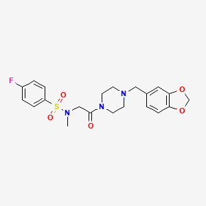 molecular formula C21H24FN3O5S B3564234 N-[2-(4-Benzo[1,3]dioxol-5-ylmethyl-piperazin-1-yl)-2-oxo-ethyl]-4-fluoro-N-methyl-benzenesulfonamide 