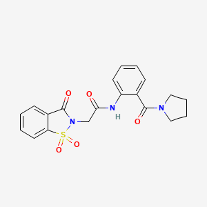 molecular formula C20H19N3O5S B3564376 2-(1,1-dioxido-3-oxo-1,2-benzisothiazol-2(3H)-yl)-N-[2-(1-pyrrolidinylcarbonyl)phenyl]acetamide 