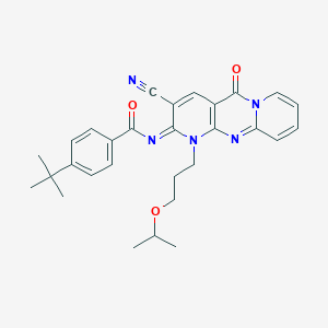 molecular formula C29H31N5O3 B356448 4-tert-butyl-N-[3-cyano-1-(3-isopropoxypropyl)-5-oxo-1,5-dihydro-2H-dipyrido[1,2-a:2,3-d]pyrimidin-2-ylidene]benzamide CAS No. 848764-52-3