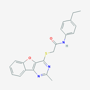 molecular formula C21H19N3O2S B356451 N-(4-ethylphenyl)-2-[(2-methyl[1]benzofuro[3,2-d]pyrimidin-4-yl)sulfanyl]acetamide CAS No. 845985-75-3