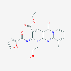 molecular formula C23H22N4O6 B356452 Ethyl 6-(furan-2-carbonylimino)-7-(2-methoxyethyl)-11-methyl-2-oxo-1,7,9-triazatricyclo[8.4.0.03,8]tetradeca-3(8),4,9,11,13-pentaene-5-carboxylate CAS No. 848733-42-6