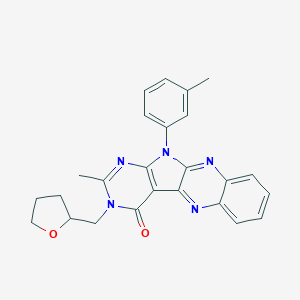 molecular formula C25H23N5O2 B356460 2-methyl-11-(3-methylphenyl)-3-(tetrahydro-2-furanylmethyl)-3,11-dihydro-4H-pyrimido[5',4':4,5]pyrrolo[2,3-b]quinoxalin-4-one CAS No. 840457-56-9