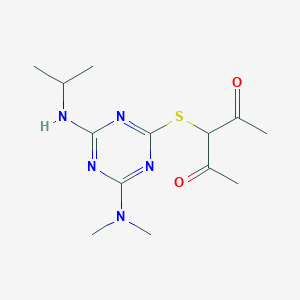 molecular formula C13H21N5O2S B3564623 3-{[4-(dimethylamino)-6-(isopropylamino)-1,3,5-triazin-2-yl]thio}-2,4-pentanedione 