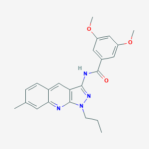 molecular formula C23H24N4O3 B356466 3,5-dimethoxy-N-(7-methyl-1-propyl-1H-pyrazolo[3,4-b]quinolin-3-yl)benzamide CAS No. 714916-74-2