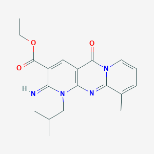 molecular formula C19H22N4O3 B356468 Ethyl 6-imino-11-methyl-7-(2-methylpropyl)-2-oxo-1,7,9-triazatricyclo[8.4.0.03,8]tetradeca-3(8),4,9,11,13-pentaene-5-carboxylate CAS No. 840514-04-7