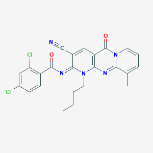 N-(7-Butyl-5-cyano-11-methyl-2-oxo-1,7,9-triazatricyclo[8.4.0.03,8]tetradeca-3(8),4,9,11,13-pentaen-6-ylidene)-2,4-dichlorobenzamide