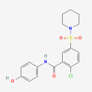 molecular formula C18H19ClN2O4S B3564911 2-chloro-N-(4-hydroxyphenyl)-5-(1-piperidinylsulfonyl)benzamide 