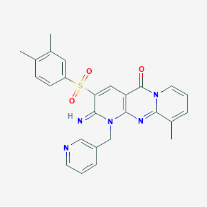 molecular formula C26H23N5O3S B356493 3-[(3,4-dimethylphenyl)sulfonyl]-2-imino-10-methyl-1-(3-pyridinylmethyl)-1,2-dihydro-5H-dipyrido[1,2-a:2,3-d]pyrimidin-5-one CAS No. 850826-16-3