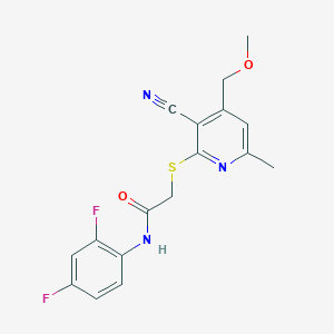 molecular formula C17H15F2N3O2S B3565008 2-{[3-cyano-4-(methoxymethyl)-6-methyl-2-pyridinyl]thio}-N-(2,4-difluorophenyl)acetamide 