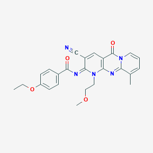 molecular formula C25H23N5O4 B356502 N-[5-Cyano-7-(2-methoxyethyl)-11-methyl-2-oxo-1,7,9-triazatricyclo[8.4.0.03,8]tetradeca-3(8),4,9,11,13-pentaen-6-ylidene]-4-ethoxybenzamide CAS No. 872120-16-6