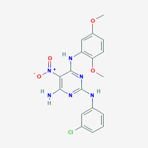molecular formula C18H17ClN6O4 B356503 N~2~-(3-chlorophenyl)-N~4~-(2,5-dimethoxyphenyl)-5-nitro-2,4,6-pyrimidinetriamine CAS No. 714945-57-0