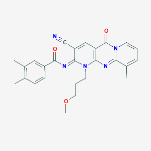 molecular formula C26H25N5O3 B356517 N-[5-Cyano-7-(3-methoxypropyl)-11-methyl-2-oxo-1,7,9-triazatricyclo[8.4.0.03,8]tetradeca-3(8),4,9,11,13-pentaen-6-ylidene]-3,4-dimethylbenzamide CAS No. 587011-89-0