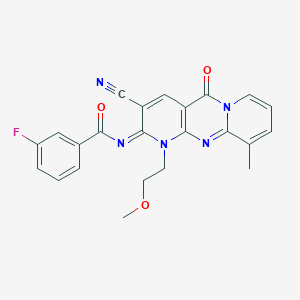 molecular formula C23H18FN5O3 B356520 N-[5-Cyano-7-(2-methoxyethyl)-11-methyl-2-oxo-1,7,9-triazatricyclo[8.4.0.03,8]tetradeca-3(8),4,9,11,13-pentaen-6-ylidene]-3-fluorobenzamide CAS No. 844452-38-6