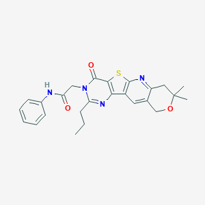 molecular formula C25H26N4O3S B356532 2-(8,8-dimethyl-4-oxo-2-propyl-7,10-dihydro-8H-pyrano[3'',4'':5',6']pyrido[3',2':4,5]thieno[3,2-d]pyrimidin-3(4H)-yl)-N-phenylacetamide CAS No. 844825-41-8