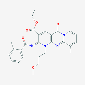 molecular formula C27H28N4O5 B356533 Ethyl 7-(3-methoxypropyl)-11-methyl-6-(2-methylbenzoyl)imino-2-oxo-1,7,9-triazatricyclo[8.4.0.03,8]tetradeca-3(8),4,9,11,13-pentaene-5-carboxylate CAS No. 844827-72-1