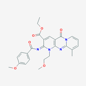 molecular formula C26H26N4O6 B356536 Ethyl 6-(4-methoxybenzoyl)imino-7-(2-methoxyethyl)-11-methyl-2-oxo-1,7,9-triazatricyclo[8.4.0.03,8]tetradeca-3(8),4,9,11,13-pentaene-5-carboxylate CAS No. 844823-82-1