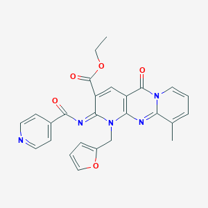 Ethyl 7-(furan-2-ylmethyl)-11-methyl-2-oxo-6-(pyridine-4-carbonylimino)-1,7,9-triazatricyclo[8.4.0.03,8]tetradeca-3(8),4,9,11,13-pentaene-5-carboxylate