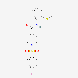 molecular formula C19H21FN2O3S2 B3565374 1-[(4-fluorophenyl)sulfonyl]-N-[2-(methylthio)phenyl]-4-piperidinecarboxamide 