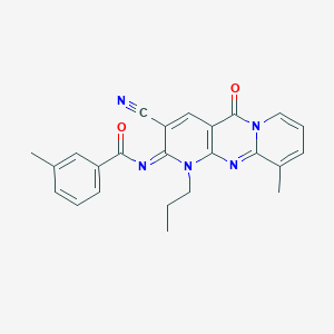 molecular formula C24H21N5O2 B356540 N-(5-Cyano-11-methyl-2-oxo-7-propyl-1,7,9-triazatricyclo[8.4.0.03,8]tetradeca-3(8),4,9,11,13-pentaen-6-ylidene)-3-methylbenzamide CAS No. 844833-47-2