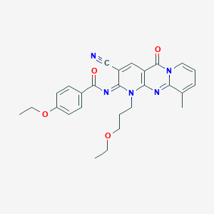 molecular formula C27H27N5O4 B356559 N-[5-Cyano-7-(3-ethoxypropyl)-11-methyl-2-oxo-1,7,9-triazatricyclo[8.4.0.03,8]tetradeca-3(8),4,9,11,13-pentaen-6-ylidene]-4-ethoxybenzamide CAS No. 846064-90-2