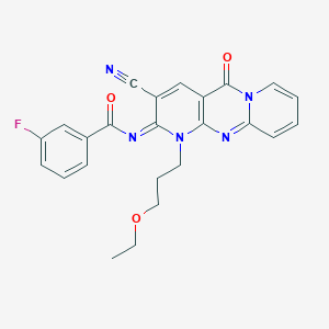 molecular formula C24H20FN5O3 B356560 N-[5-Cyano-7-(3-ethoxypropyl)-2-oxo-1,7,9-triazatricyclo[8.4.0.03,8]tetradeca-3(8),4,9,11,13-pentaen-6-ylidene]-3-fluorobenzamide CAS No. 846062-91-7