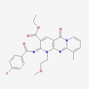 Ethyl 6-(4-fluorobenzoyl)imino-7-(2-methoxyethyl)-11-methyl-2-oxo-1,7,9-triazatricyclo[8.4.0.03,8]tetradeca-3(8),4,9,11,13-pentaene-5-carboxylate