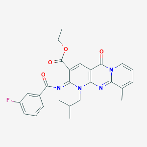 molecular formula C26H25FN4O4 B356571 Ethyl 6-(3-fluorobenzoyl)imino-11-methyl-7-(2-methylpropyl)-2-oxo-1,7,9-triazatricyclo[8.4.0.03,8]tetradeca-3(8),4,9,11,13-pentaene-5-carboxylate CAS No. 846584-02-9