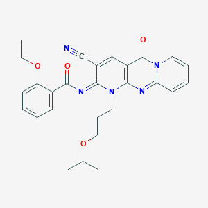 molecular formula C27H27N5O4 B356576 N-[5-Cyano-2-oxo-7-(3-propan-2-yloxypropyl)-1,7,9-triazatricyclo[8.4.0.03,8]tetradeca-3(8),4,9,11,13-pentaen-6-ylidene]-2-ethoxybenzamide CAS No. 847268-73-9