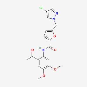 N-(2-acetyl-4,5-dimethoxyphenyl)-5-[(4-chloro-1H-pyrazol-1-yl)methyl]-2-furamide