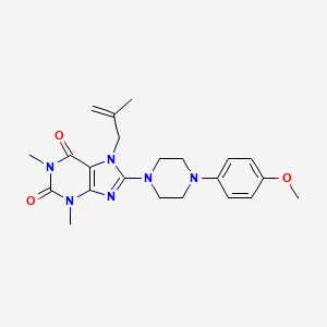 molecular formula C22H28N6O3 B3565830 8-[4-(4-methoxyphenyl)-1-piperazinyl]-1,3-dimethyl-7-(2-methyl-2-propen-1-yl)-3,7-dihydro-1H-purine-2,6-dione 