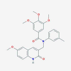 3,4,5-trimethoxy-N-[(6-methoxy-2-oxo-1H-quinolin-3-yl)methyl]-N-(3-methylphenyl)benzamide