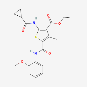 molecular formula C20H22N2O5S B3565874 ethyl 2-[(cyclopropylcarbonyl)amino]-5-{[(2-methoxyphenyl)amino]carbonyl}-4-methyl-3-thiophenecarboxylate 