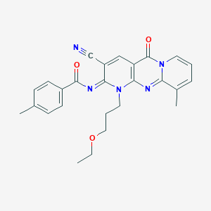 molecular formula C26H25N5O3 B356593 N-[5-Cyano-7-(3-ethoxypropyl)-11-methyl-2-oxo-1,7,9-triazatricyclo[8.4.0.03,8]tetradeca-3(8),4,9,11,13-pentaen-6-ylidene]-4-methylbenzamide CAS No. 848063-61-6