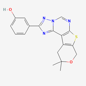 molecular formula C18H16N4O2S B3565967 3-(10,10-dimethyl-10,11-dihydro-8H-pyrano[4',3':4,5]thieno[3,2-e][1,2,4]triazolo[1,5-c]pyrimidin-2-yl)phenol 