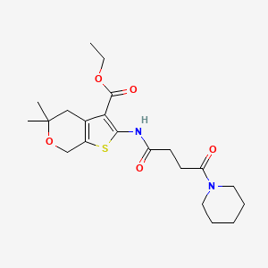 molecular formula C21H30N2O5S B3565975 ethyl 5,5-dimethyl-2-{[4-oxo-4-(1-piperidinyl)butanoyl]amino}-4,7-dihydro-5H-thieno[2,3-c]pyran-3-carboxylate 