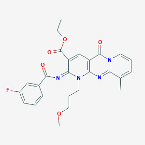 molecular formula C26H25FN4O5 B356609 Ethyl 6-(3-fluorobenzoyl)imino-7-(3-methoxypropyl)-11-methyl-2-oxo-1,7,9-triazatricyclo[8.4.0.03,8]tetradeca-3(8),4,9,11,13-pentaene-5-carboxylate CAS No. 847182-15-4