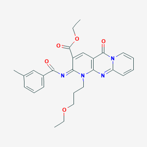 Ethyl 7-(3-ethoxypropyl)-6-(3-methylbenzoyl)imino-2-oxo-1,7,9-triazatricyclo[8.4.0.03,8]tetradeca-3(8),4,9,11,13-pentaene-5-carboxylate