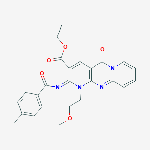 molecular formula C26H26N4O5 B356613 Ethyl 7-(2-methoxyethyl)-11-methyl-6-(4-methylbenzoyl)imino-2-oxo-1,7,9-triazatricyclo[8.4.0.03,8]tetradeca-3(8),4,9,11,13-pentaene-5-carboxylate CAS No. 847855-32-7