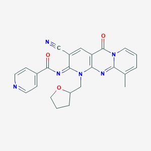 molecular formula C24H20N6O3 B356614 N-[5-Cyano-11-methyl-2-oxo-7-(oxolan-2-ylmethyl)-1,7,9-triazatricyclo[8.4.0.03,8]tetradeca-3(8),4,9,11,13-pentaen-6-ylidene]pyridine-4-carboxamide CAS No. 847856-50-2