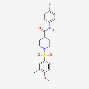 molecular formula C20H23FN2O4S B3566145 N-(4-fluorophenyl)-1-[(4-methoxy-3-methylphenyl)sulfonyl]-4-piperidinecarboxamide 