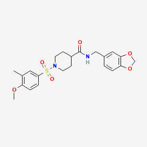 molecular formula C22H26N2O6S B3566148 N-(1,3-benzodioxol-5-ylmethyl)-1-[(4-methoxy-3-methylphenyl)sulfonyl]-4-piperidinecarboxamide 