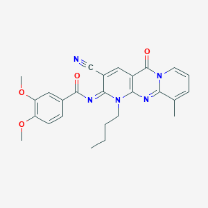 molecular formula C26H25N5O4 B356617 N-(7-Butyl-5-cyano-11-methyl-2-oxo-1,7,9-triazatricyclo[8.4.0.03,8]tetradeca-3(8),4,9,11,13-pentaen-6-ylidene)-3,4-dimethoxybenzamide CAS No. 847917-30-0