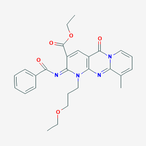 molecular formula C27H28N4O5 B356626 Ethyl 6-benzoylimino-7-(3-ethoxypropyl)-11-methyl-2-oxo-1,7,9-triazatricyclo[8.4.0.03,8]tetradeca-3(8),4,9,11,13-pentaene-5-carboxylate CAS No. 848212-15-7