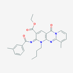 molecular formula C27H28N4O4 B356629 Ethyl 7-butyl-11-methyl-6-(3-methylbenzoyl)imino-2-oxo-1,7,9-triazatricyclo[8.4.0.03,8]tetradeca-3(8),4,9,11,13-pentaene-5-carboxylate CAS No. 848213-67-2