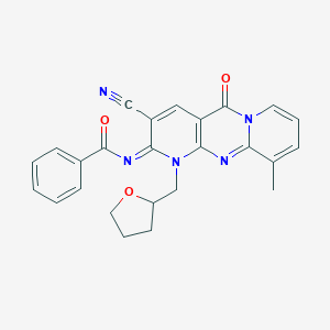 N-[5-Cyano-11-methyl-2-oxo-7-(oxolan-2-ylmethyl)-1,7,9-triazatricyclo[8.4.0.03,8]tetradeca-3(8),4,9,11,13-pentaen-6-ylidene]benzamide